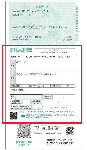 写真:マイナンバーカード申請書見本(表)