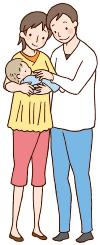 イラスト：抱っこした赤ちゃんを見つめる夫婦