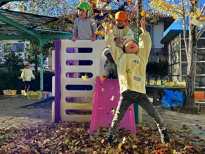 写真:年中児 おちば遊び