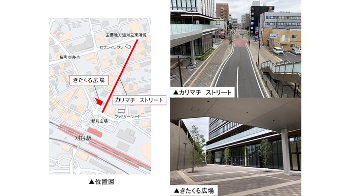 位置図および道路と広場の写真